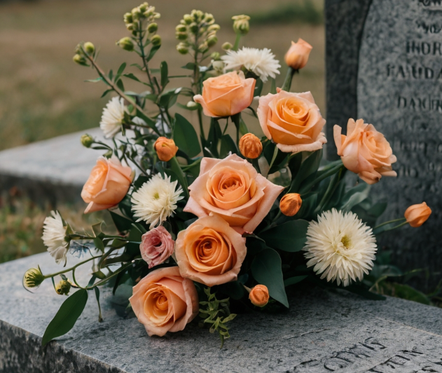 Bouquet de fleurs sur une tombe